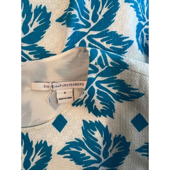Diane von Furstenberg Textured Cotton Blue White A Line Dress 6 New - Picture 8 of 8
